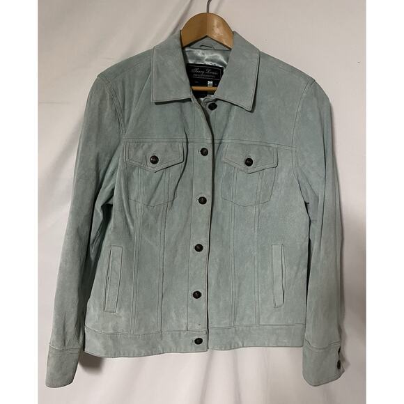 Terry Lewis Women's Suede Jacket Button Pockets Powder Blue Size Medium - Picture 9 of 15